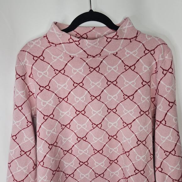 Shop The Mint Just A Feeling Pink Bow Print Mock Neck Sweater Large - Picture 2 of 6